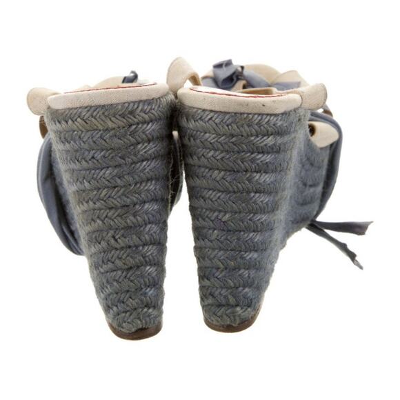 Authentic Christian Louboutin Blue Cream Wedge Lace Up Gladiator Sandals EU 39 - Picture 3 of 8